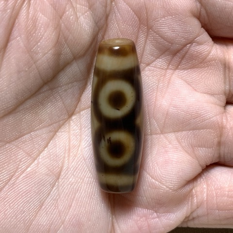 Three Eyed Dzi Bead with Blood Spots