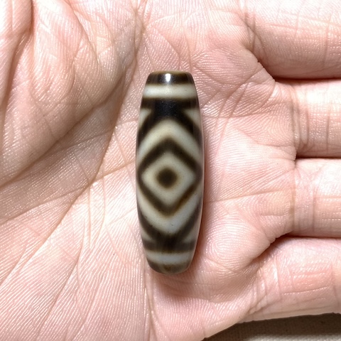 Three Diamond Eyed Dzi Bead with Blood Spots