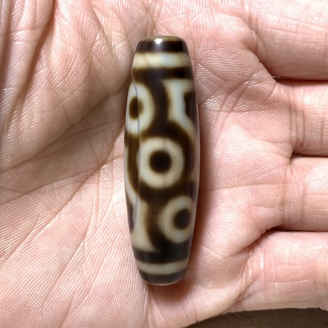 Three Eyed Dzi Bead with Blood Spots