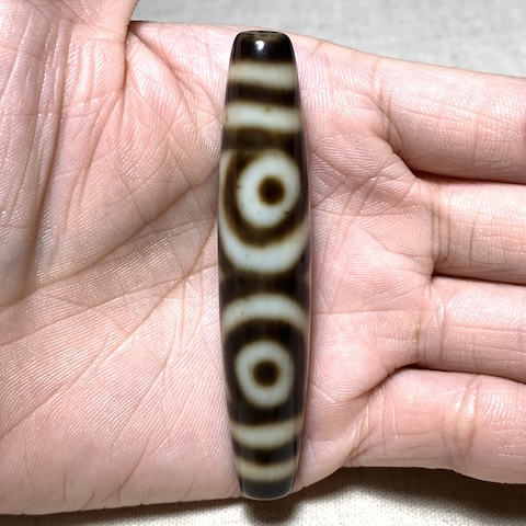 Three Eyed Dzi Bead with Blood Spots