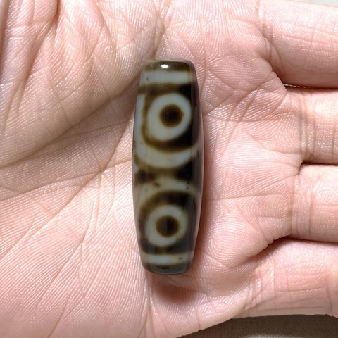 Three Eyed Dzi Bead with Blood Spots